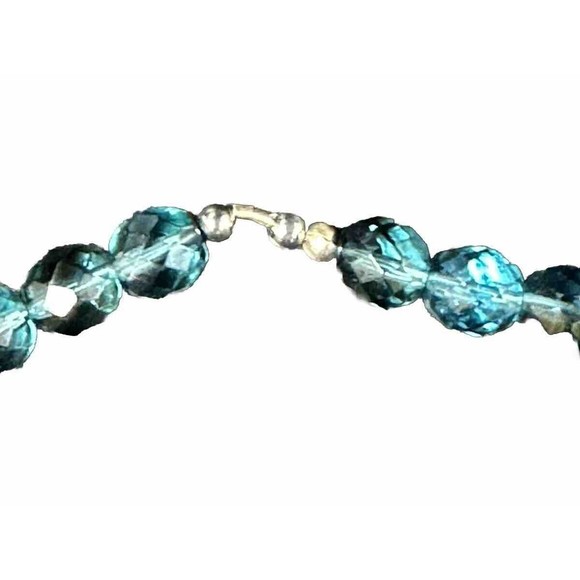 Turquoise Colored Crystal Beaded Costume Necklace Round Rhinestone Medalion - Picture 3 of 6